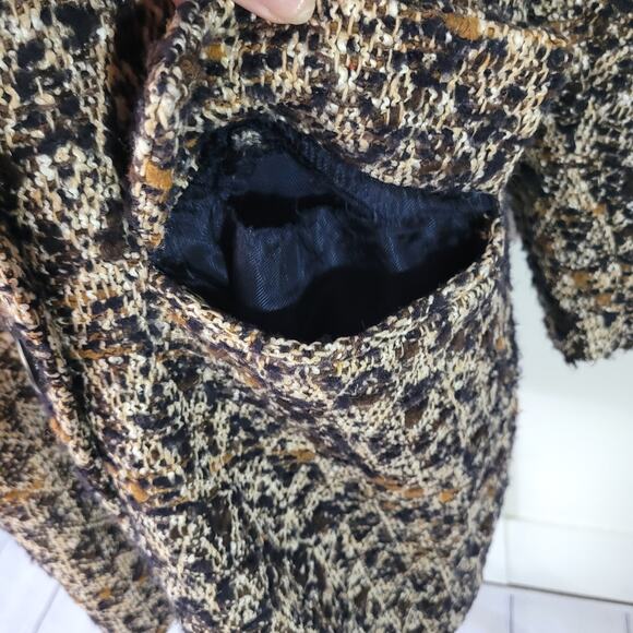 Zara Size S Tweed Double Breasted Wool Blend Marled Brown Black Jacket - Picture 4 of 11